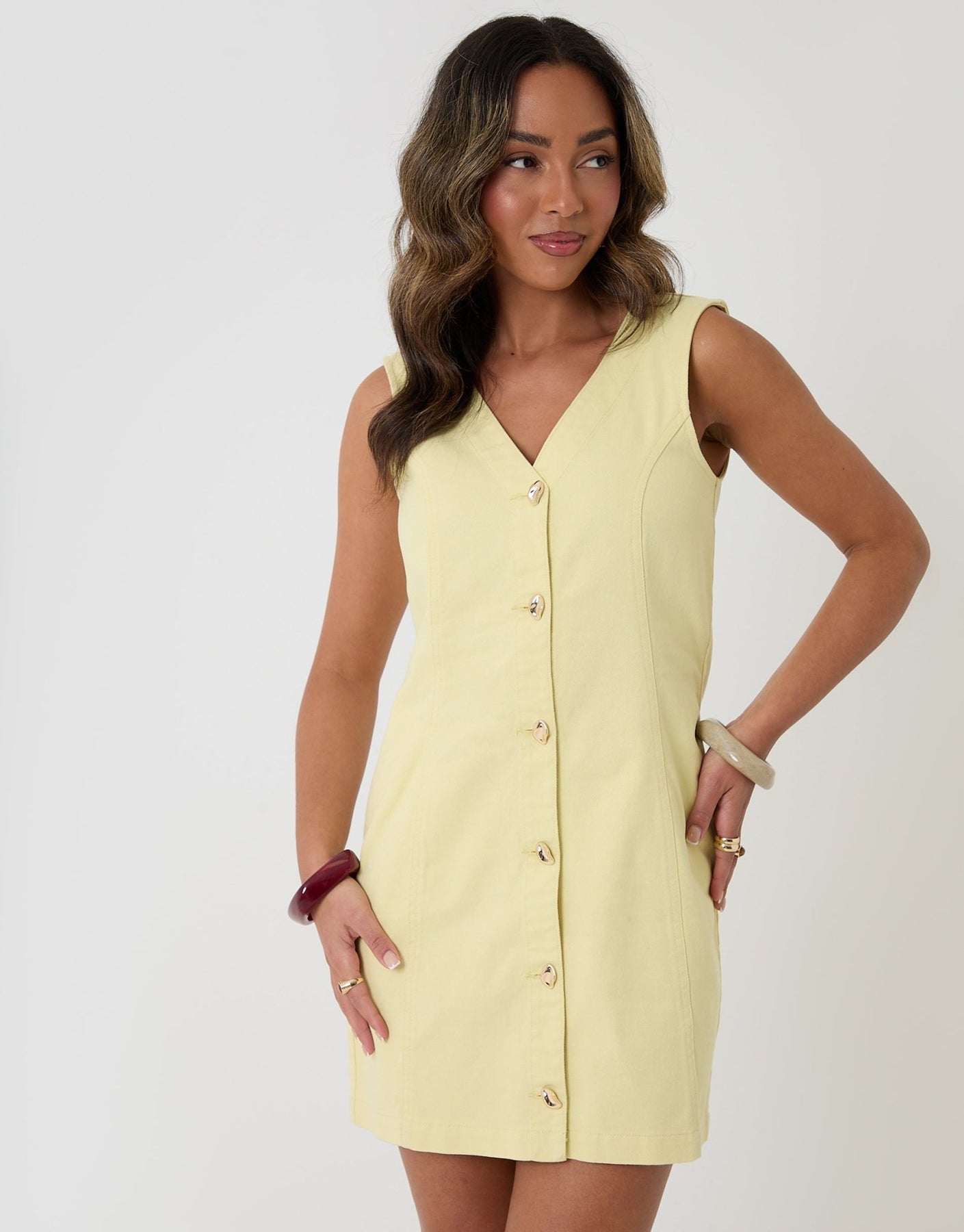 Threadbare Women's Denim Mini Pinafore Dress in Yellow