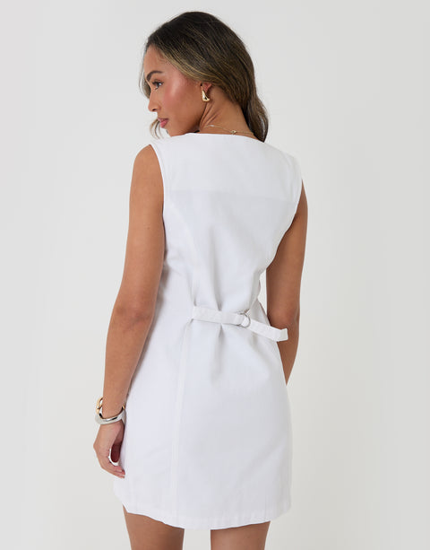 Threadbare Waistcoat Denim Mini Dress in White - back view