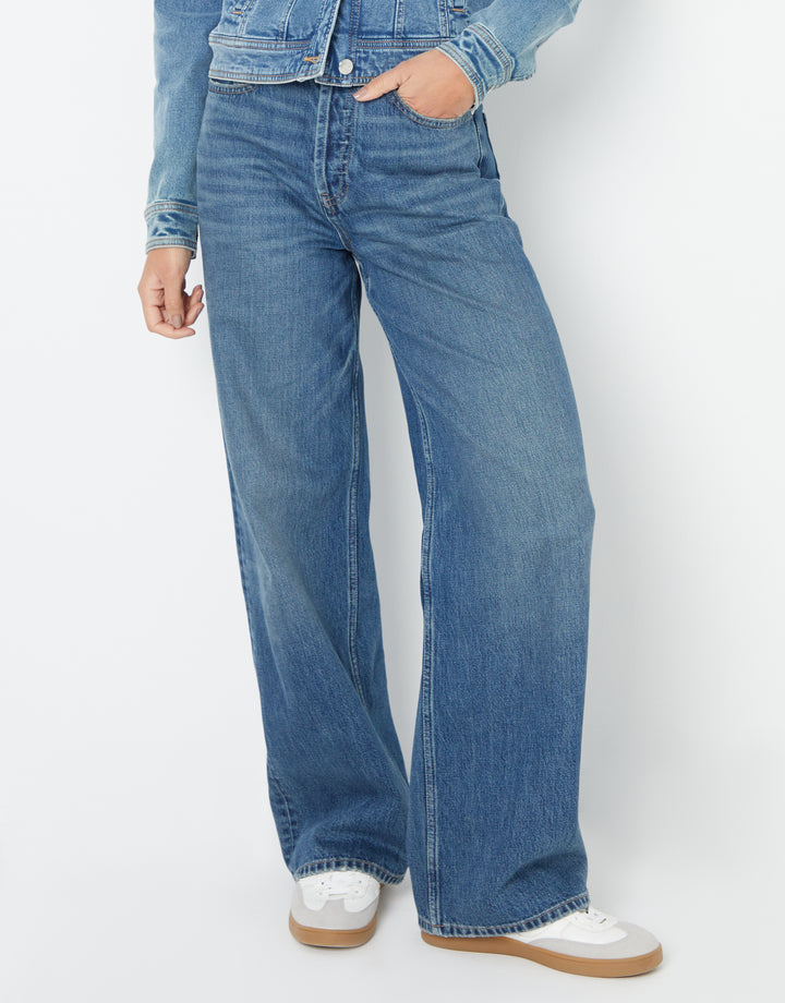 Mid Wash Baggy Wide Leg Jeans