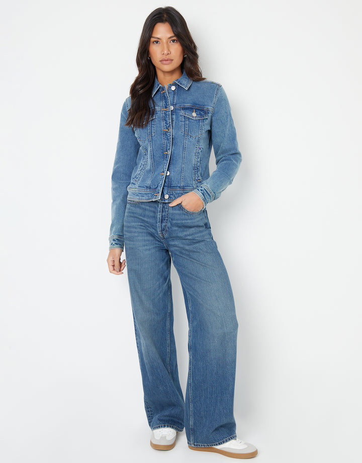 Mid Wash Baggy Wide Leg Jeans