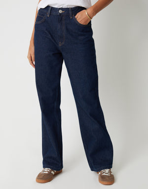 Indigo Wash Wide Straight Leg Jeans