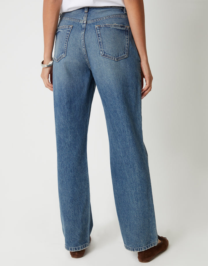 Mid Wash Wide Straight Leg Jeans