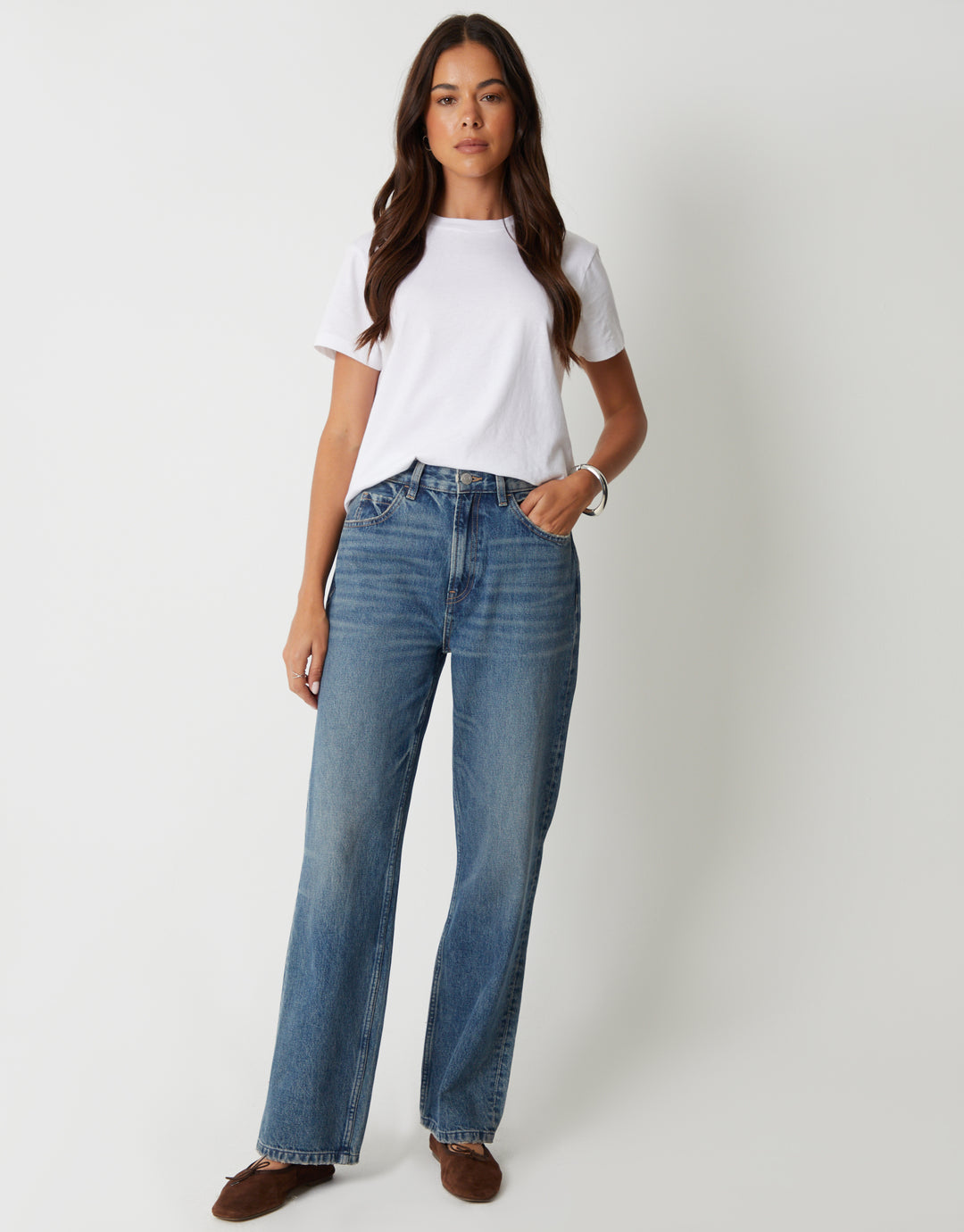 Mid Wash Wide Straight Leg Jeans