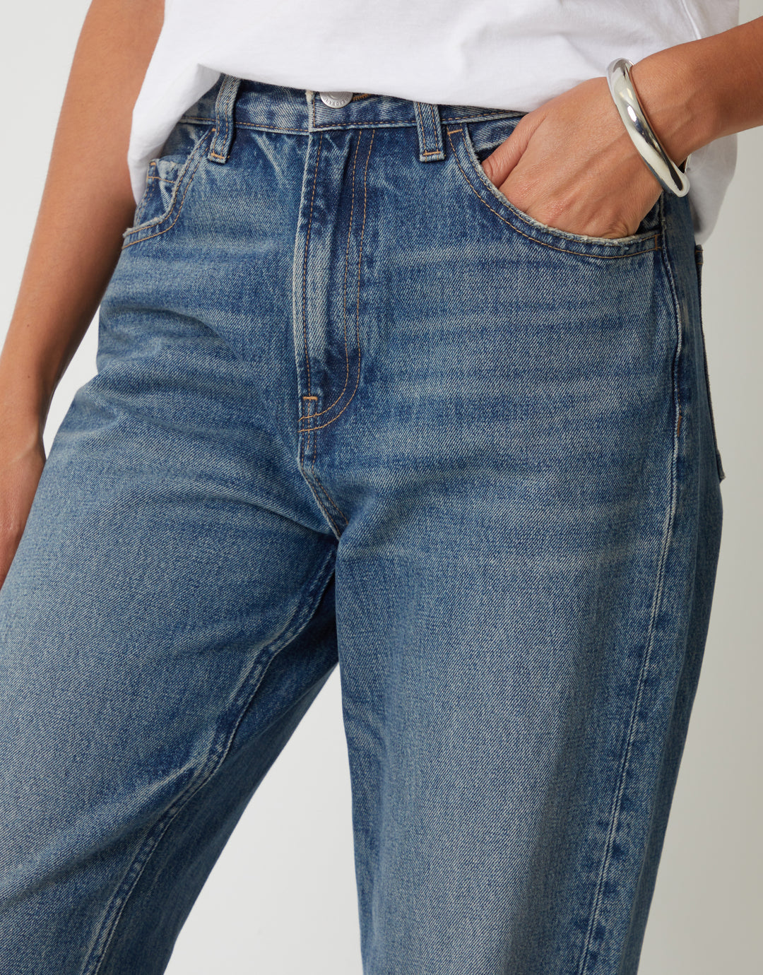 Mid Wash Wide Straight Leg Jeans