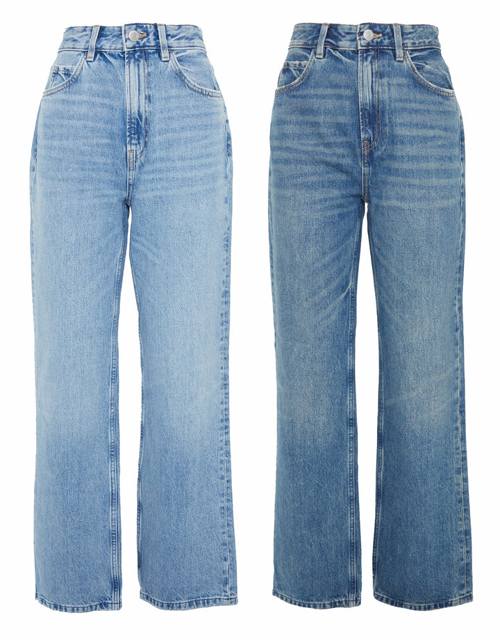 Light & Mid Wash Baggy Wide Leg Jeans (2 Pack)