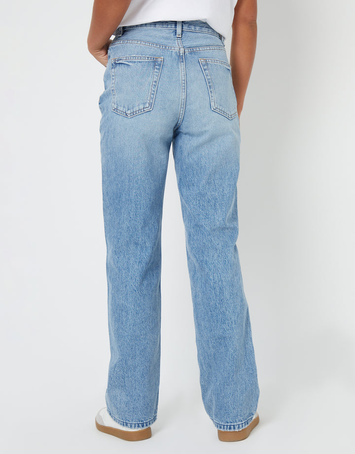 2 Pack Wide Straight Leg Jeans in Light & Mid Wash
