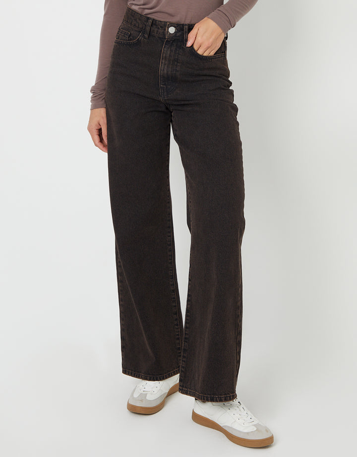 Chocolate Brown Wide Leg Denim Jeans