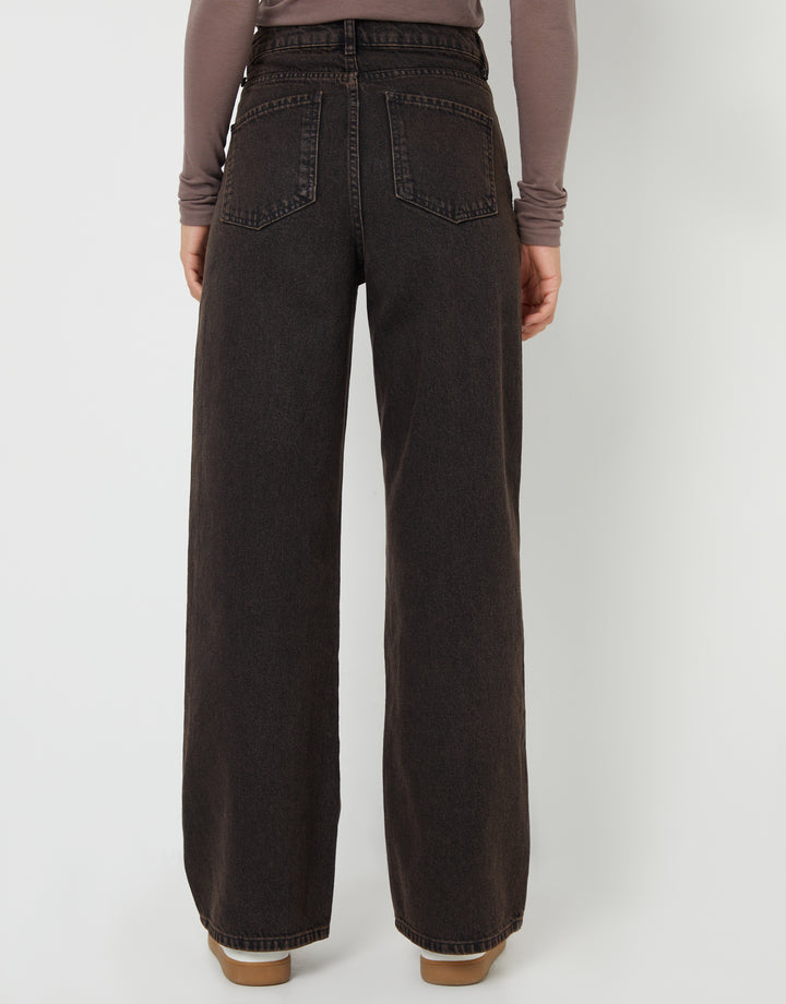 Chocolate Brown Wide Leg Denim Jeans
