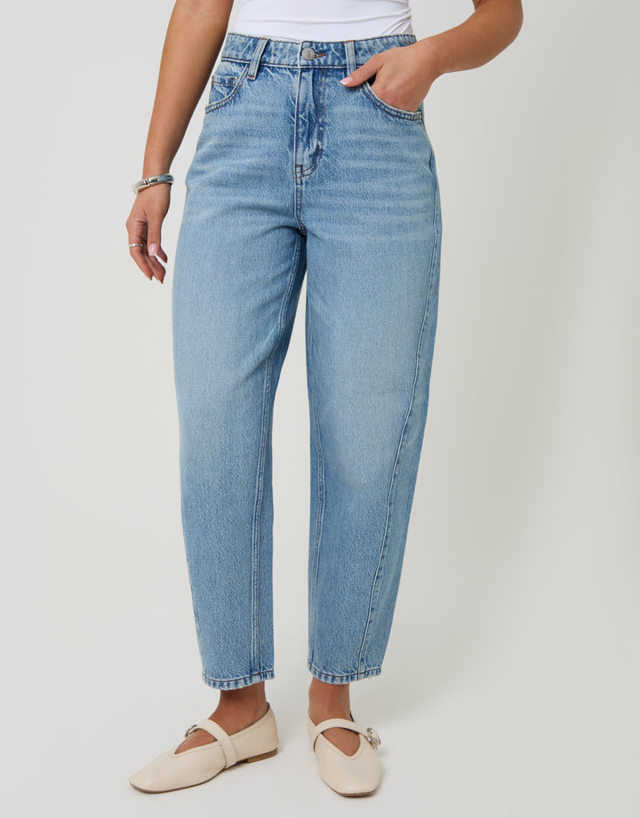Threadbare Petite Barrel Leg Jeans in  Light Wash - front view
