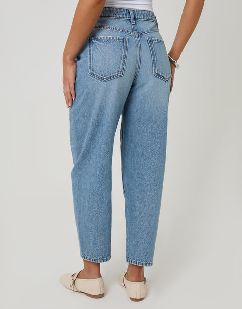 Threadbare Petite Barrel Leg Jeans in  Light Wash - back view