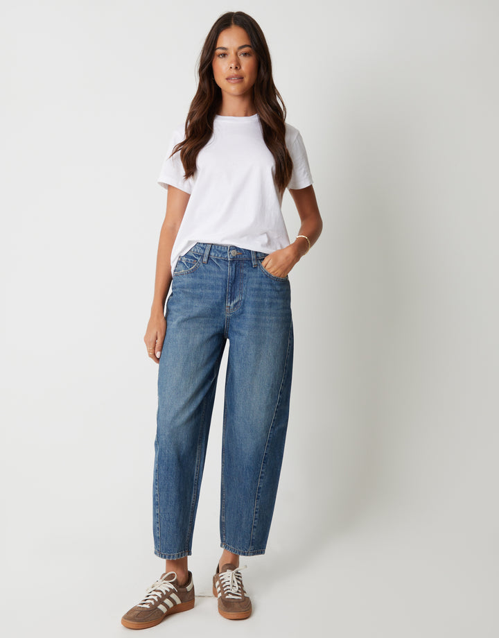 Mid Wash Barrel Leg Jeans