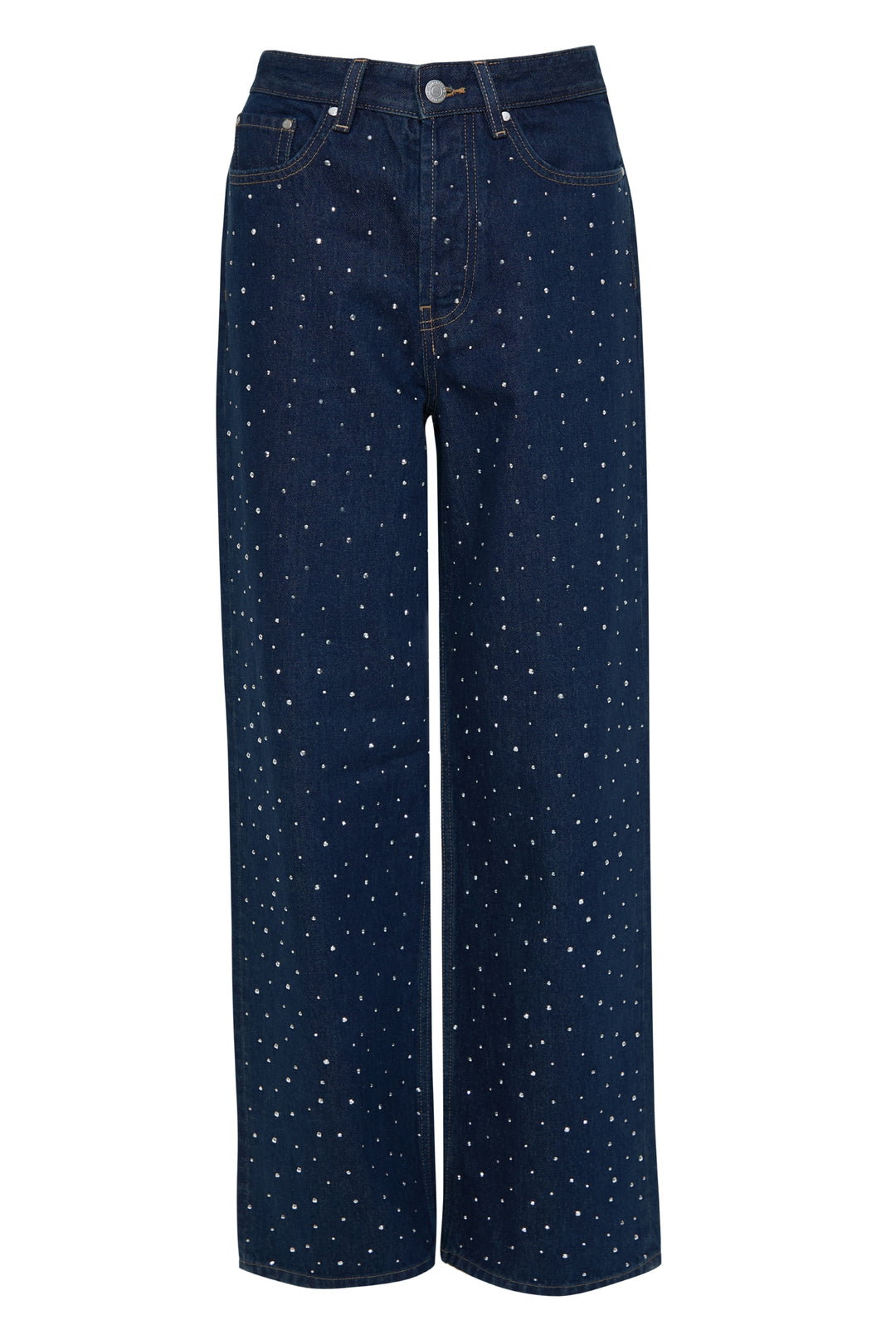Indigo Wash Embellished Baggy Wide Leg Jeans