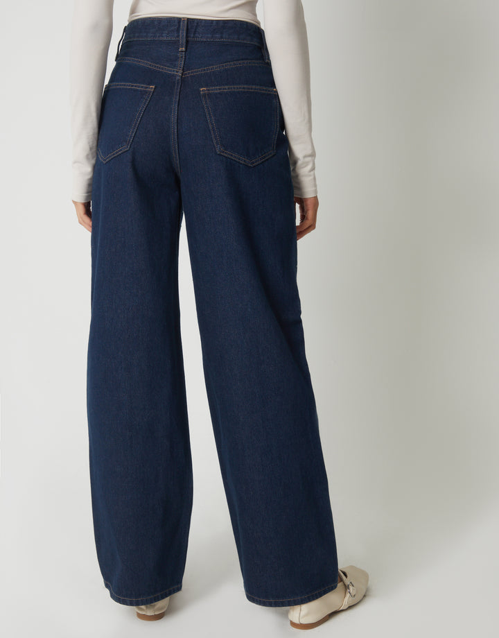 Indigo Wash Embellished Baggy Wide Leg Jeans