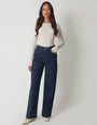 Indigo Wash Embellished Baggy Wide Leg Jeans