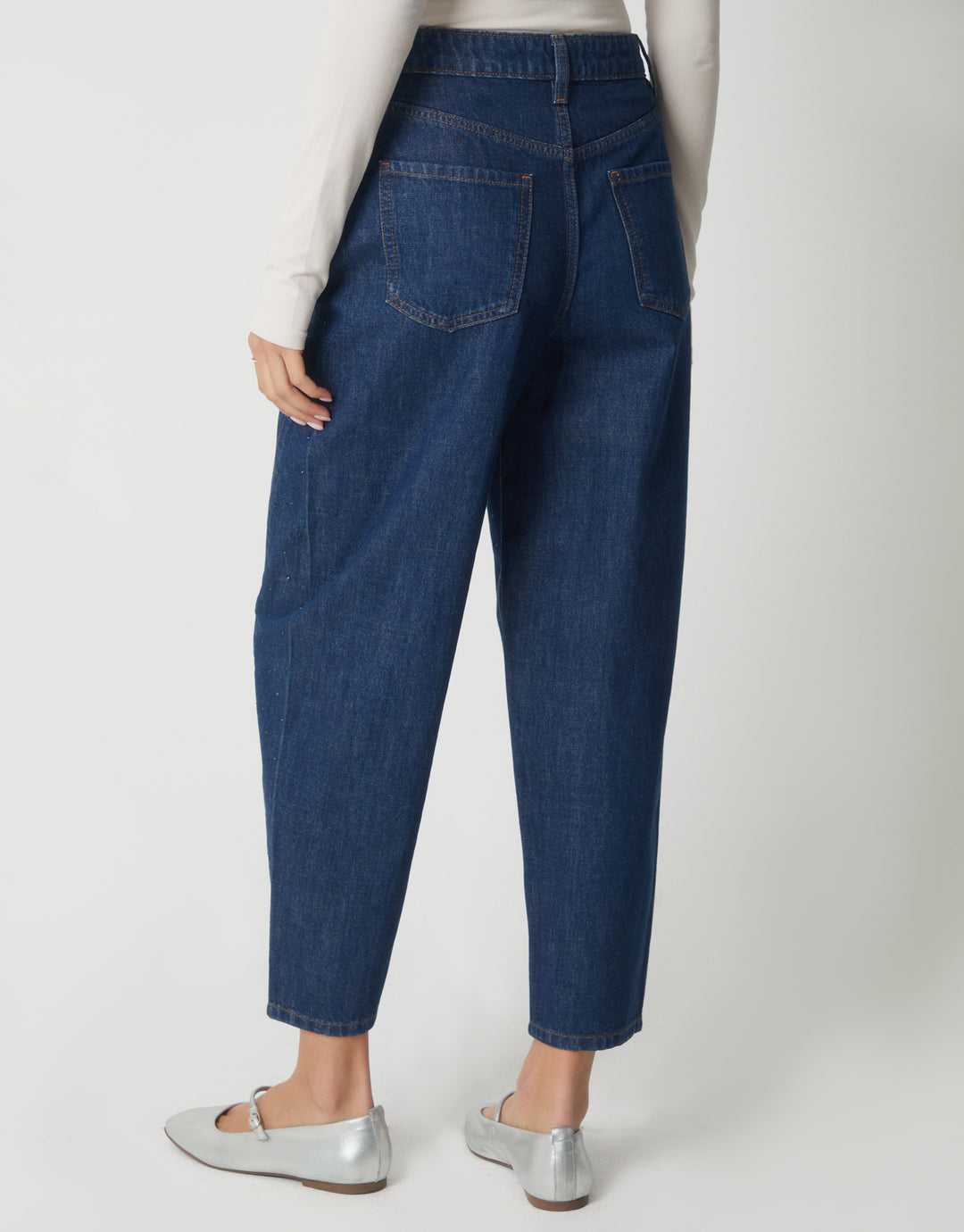 Indigo Wash Embellished Barrel Leg Jeans