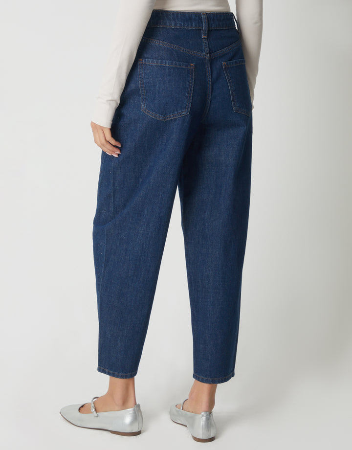 Indigo Wash Embellished Barrel Leg Jeans