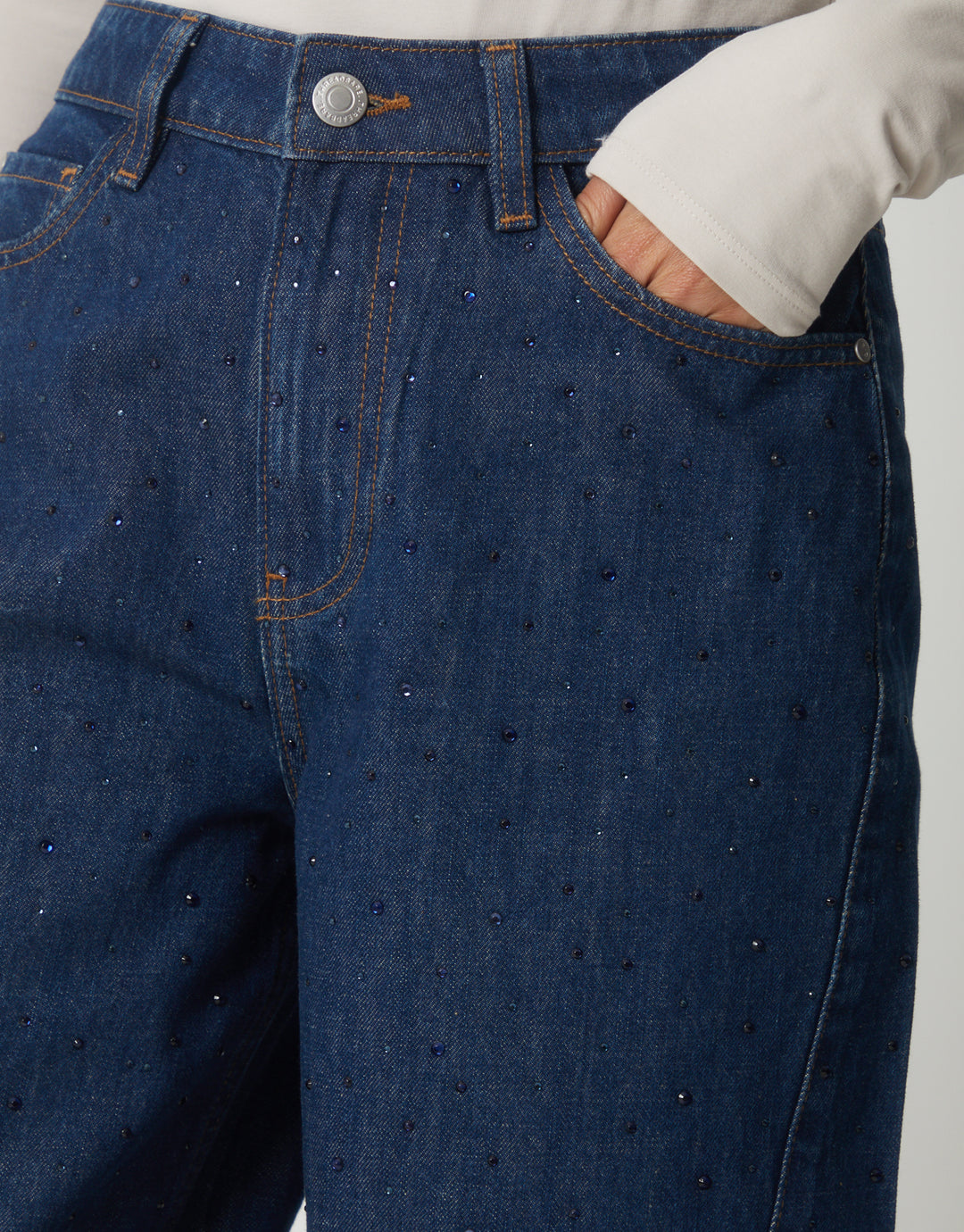 Indigo Wash Embellished Barrel Leg Jeans