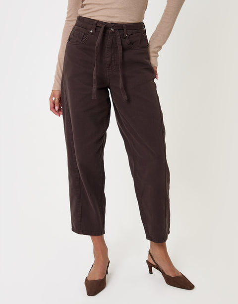 Threadbare Barrel Leg Jeans in Chocolate Brown - front view