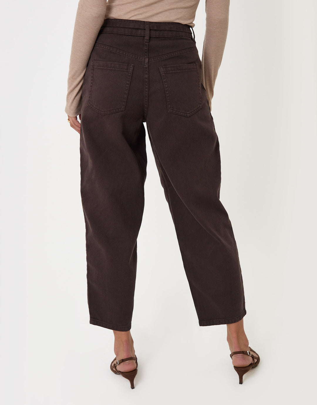 Threadbare Barrel Leg Jeans in Chocolate Brown - back view