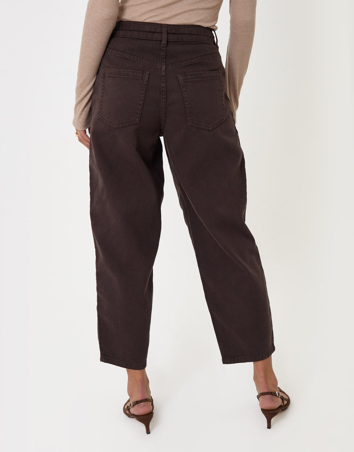 Threadbare Barrel Leg Jeans in Chocolate Brown - back view