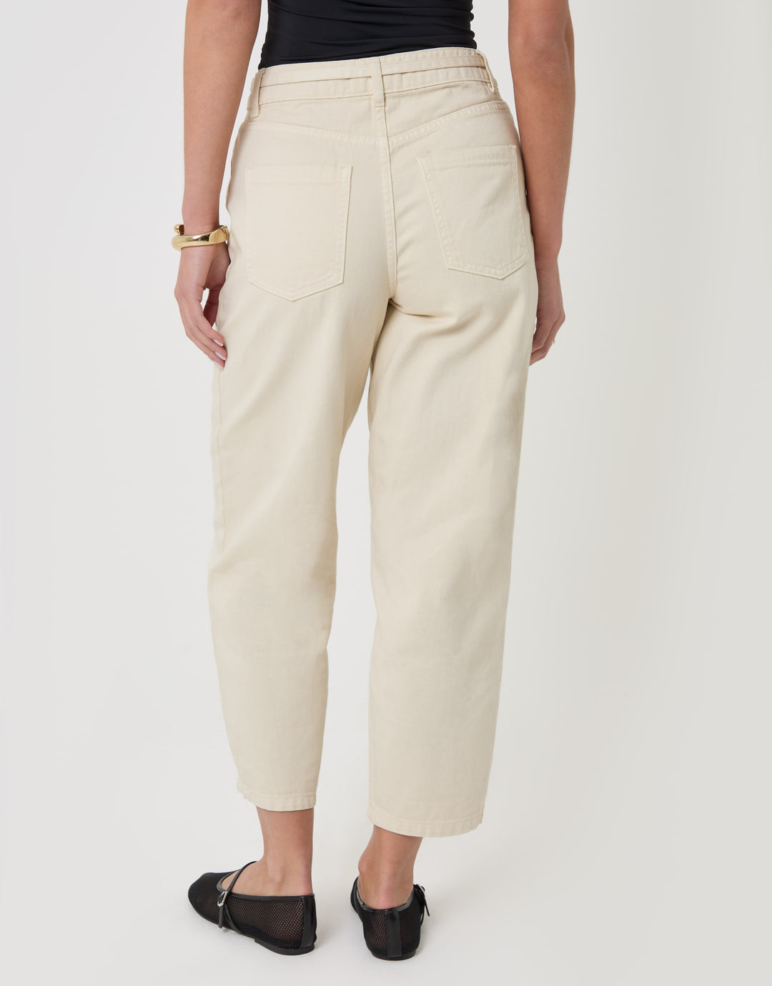Threadbare Belted Barrel Leg Jeans in Ecru - back view