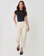 Threadbare Belted Barrel Leg Jeans in Ecru - full body