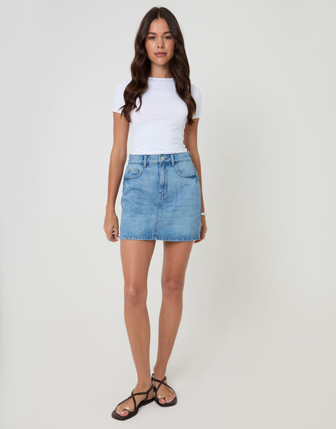 Threadbare Denim Mini Skirt in Mid Wash - full body