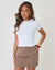 Denim Mini Skirt in Mocha Brown