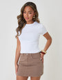 Threadbare Denim Mini Skirt in Mocha Brown - full view