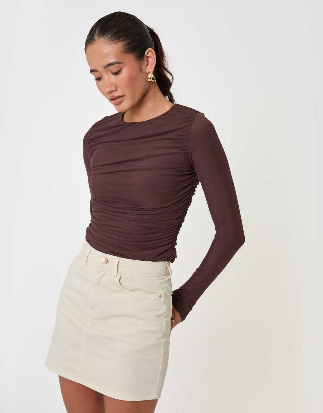 Threadbare Denim Mini Skirt in Ecru - top view