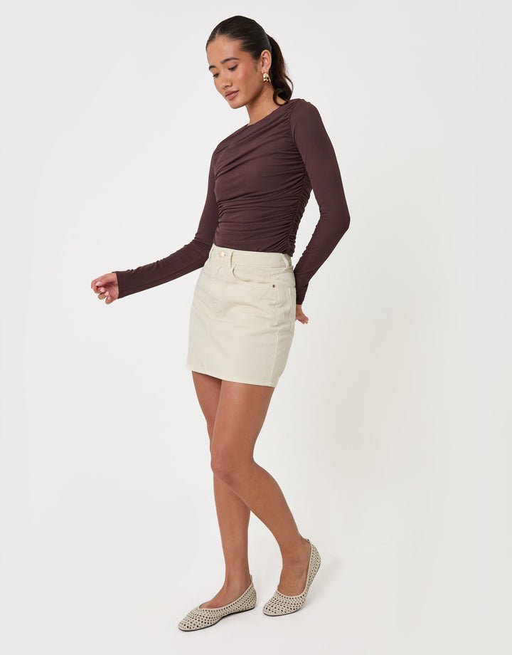 Threadbare Denim Mini Skirt in Ecru - full view