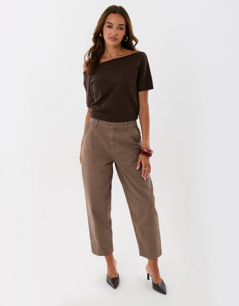 Threadbare Barrel Leg Jeans in Mocha Brown - front view