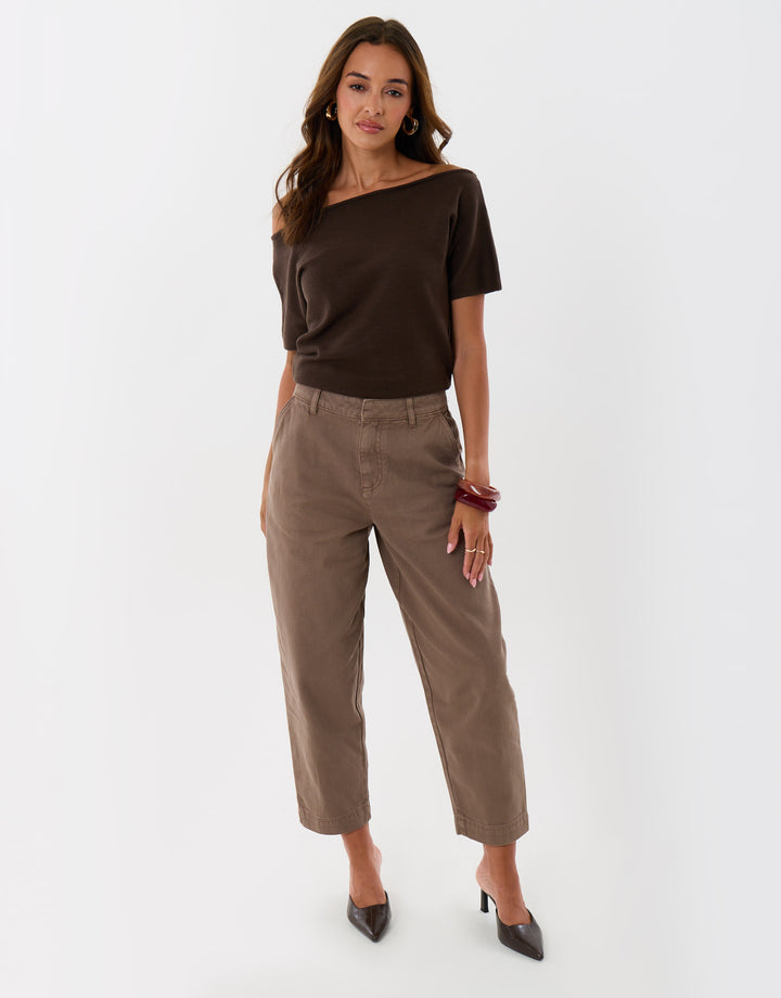Threadbare Barrel Leg Jeans in Mocha Brown - front view