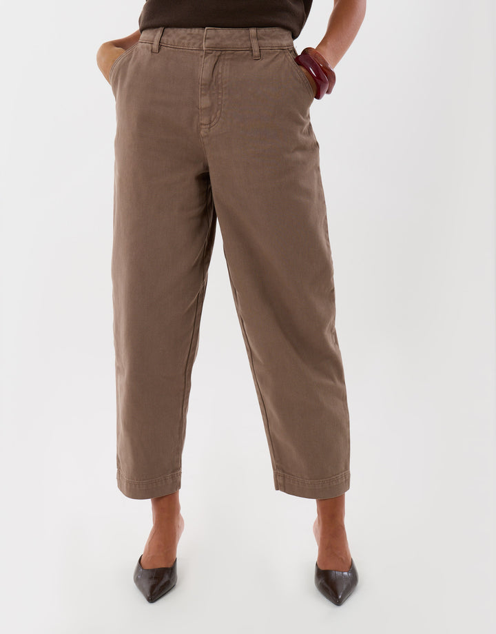 Threadbare Barrel Leg Jeans in Mocha Brown - front bottom