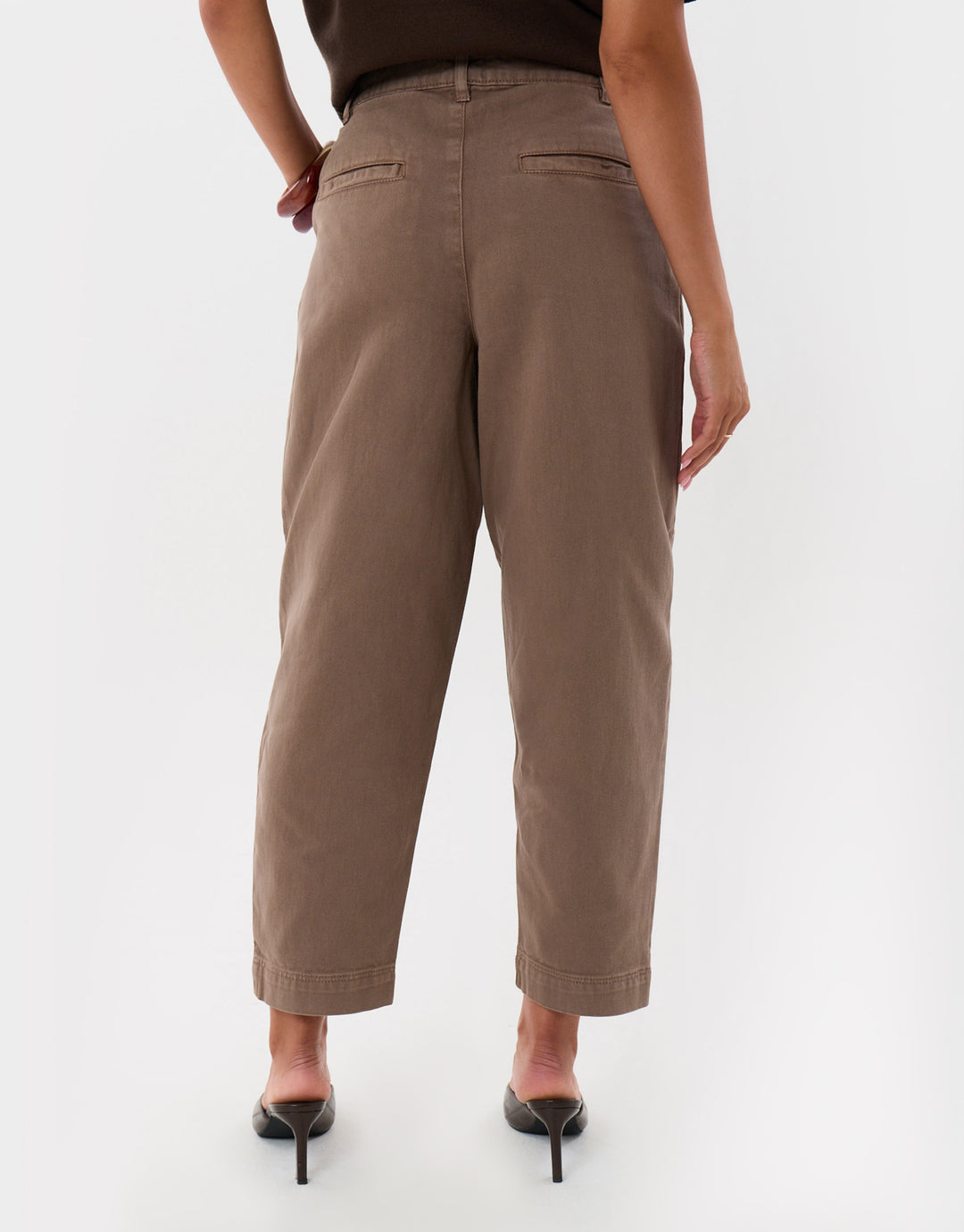 Threadbare Barrel Leg Jeans in Mocha Brown - back view