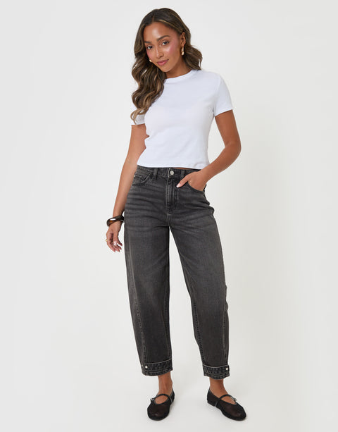 Threadbare Petite Barrel Leg Jeans in Black - full body