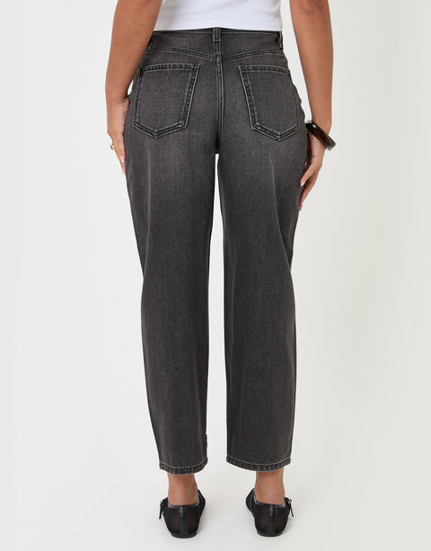 Threadbare Petite Barrel Leg Jeans in Black - back view
