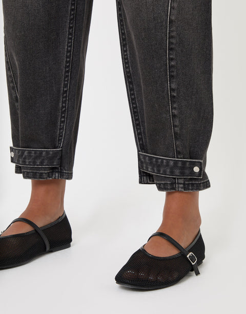 Threadbare Petite Barrel Leg Jeans in Black - detail
