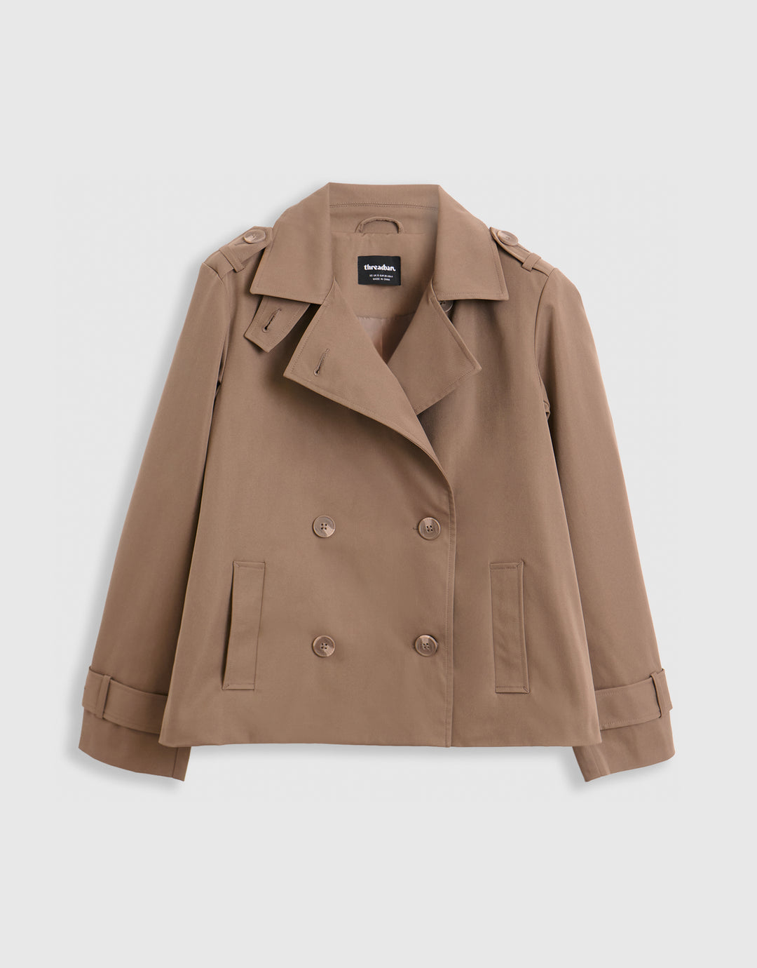 The Relaxed Funnel Neck Short Trench Coat in Mocha Brown
