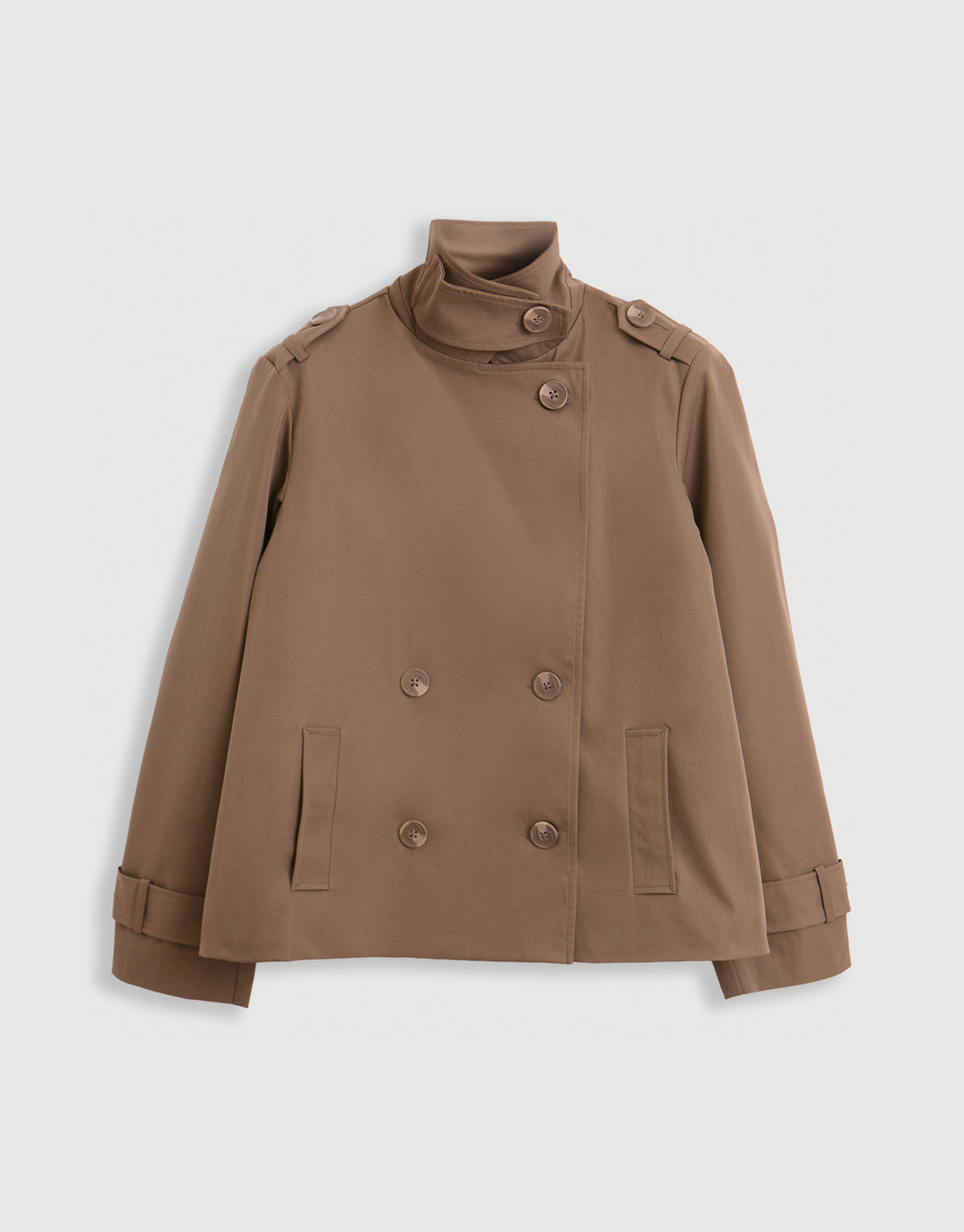 The Relaxed Funnel Neck Short Trench Coat in Mocha Brown