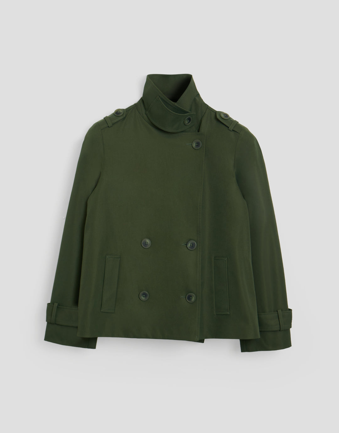Threadbare Funnel Neck Short Trench Coat in Khaki - flat lay 2