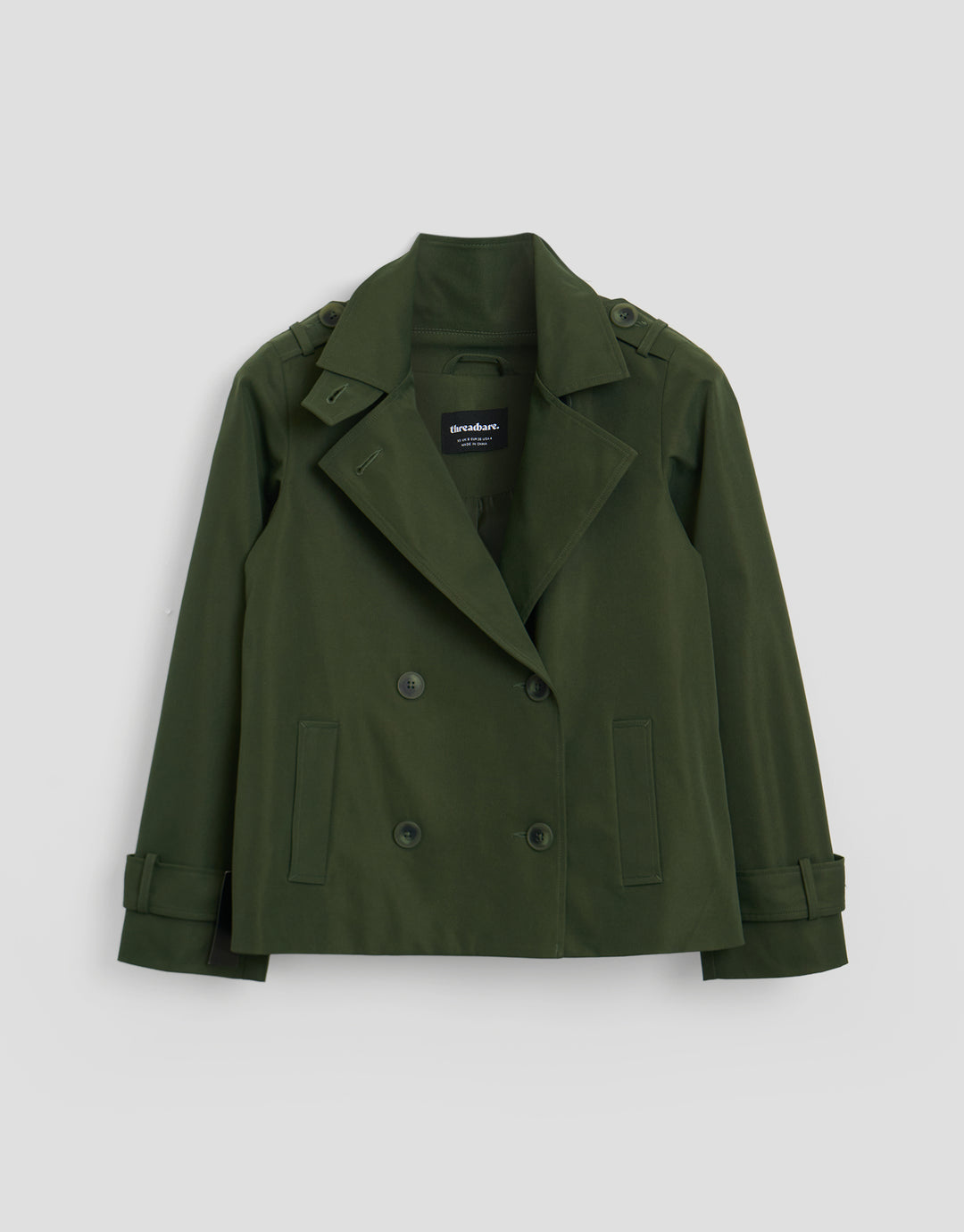 Threadbare Funnel Neck Short Trench Coat in Khaki - flat lay 1