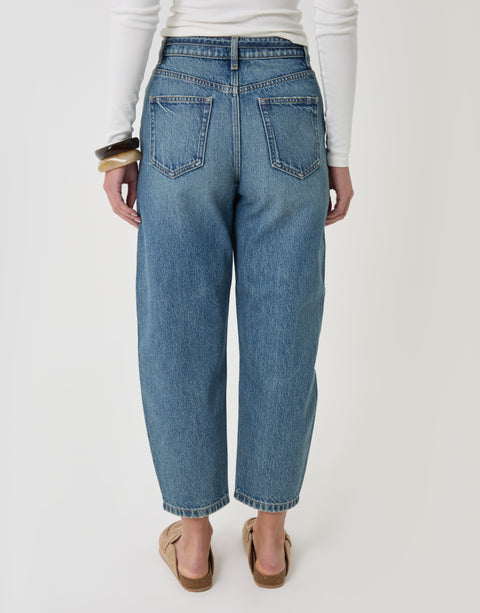 Threadbare Tie Belt Barrel Leg Jeans in Mid Wash - back view