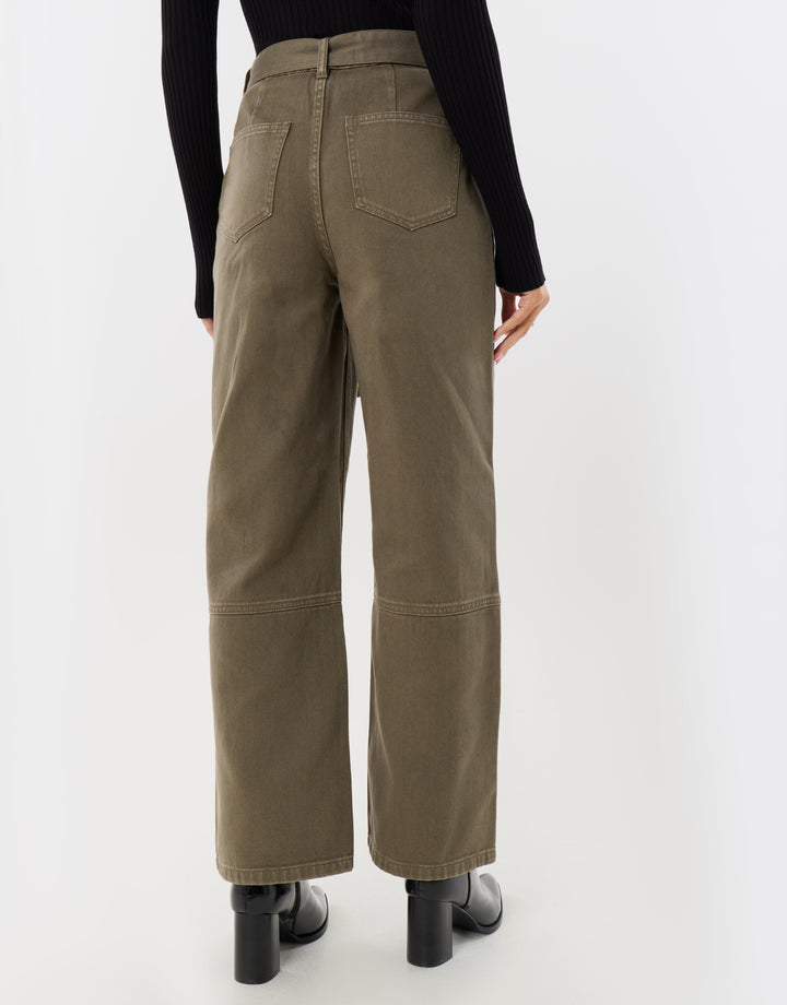 High Waisted Cargo Jeans with Belt in Khaki