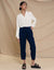 Petite Navy Linen Blend Drawstring Trousers