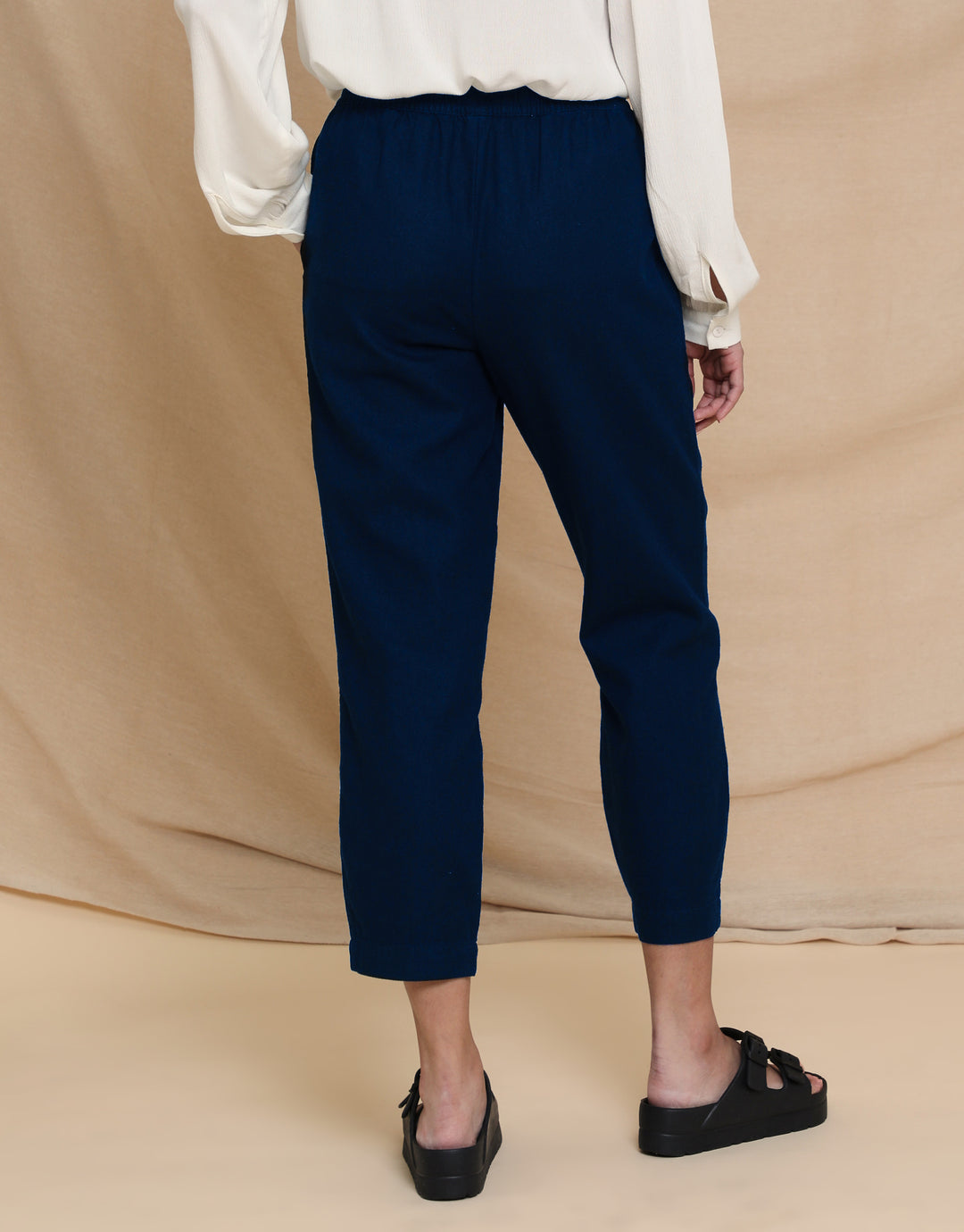 Petite Navy Linen Blend Drawstring Trousers