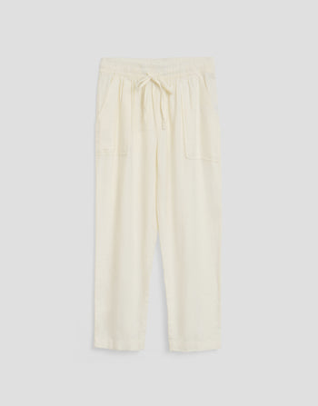Threadbare Linen Blend Drawstring Trousers in Stone - flat lay