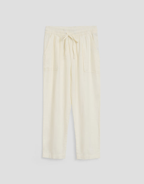 Threadbare Linen Blend Drawstring Trousers in Stone - flat lay