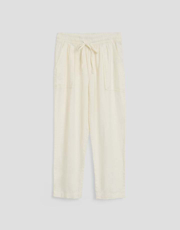 Threadbare Linen Blend Drawstring Trousers in Stone - flat lay