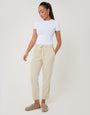 Stone Linen Blend Drawstring Trousers